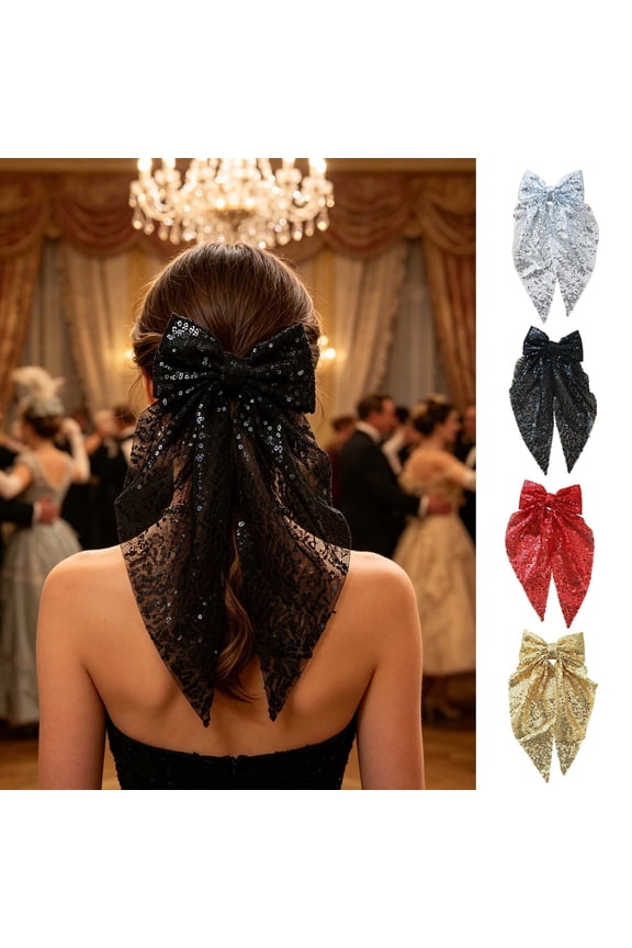 Hair Clips for Women Hair Claw Sequined Bow Hair Clip Back Of Head Ribbon Spring Clip Style Hair Accessory for Women