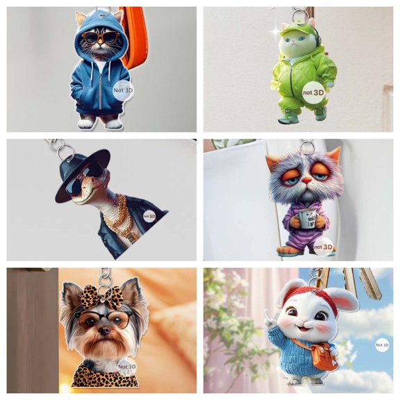 Msgweeeg Hanging Decor Xmas Decor Multiple Funny and Cute Small Animals 2D Flat Acrylic Pendant Keychain Car Rearview Mirror Pendant