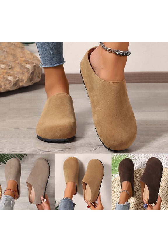 House Shoes Slippers Women's Casual Versatile Flat Velvet Toe Cap Flat Top with Added Velvet One Foot Pedal Large Size Boken Toe Cap Half Slippers