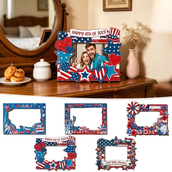 Msgweeeg July 4th Decorations Outdoor Independence Day Themed Photo Frame Is Designed To Celebrate Independence Day and Showcase Patriotic Sentiments Suitable for Decorating Family Offices