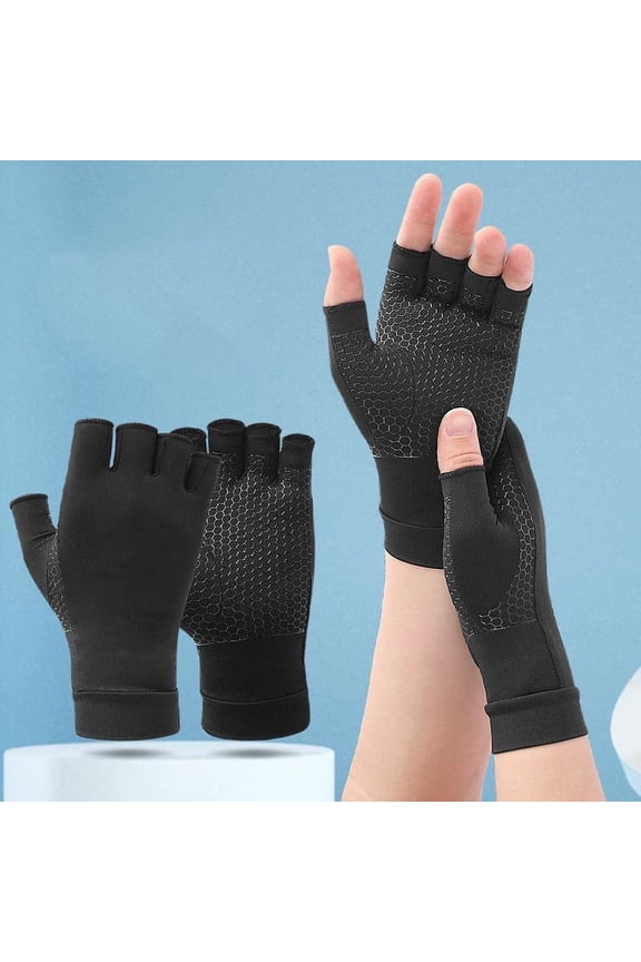 Knit Gloves for Women Mens Driving Gloves Copper Fiber Pressure Gloves Are Soft High Elasticity Wrapped Around The Palm Pressurized Honeycomb Silicone Sports Half Finger Hand