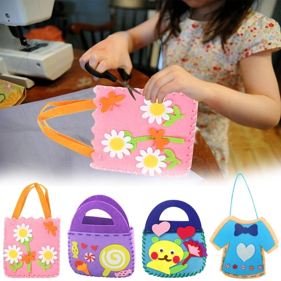 Msgweeeg Knitting Kit Children DIY Sewing Craft Kit Handmade Music Bag Non Woven Material Set Kids Creative Art Project Educational Stitching Activity Learning Toy Fun Gift for Beginners