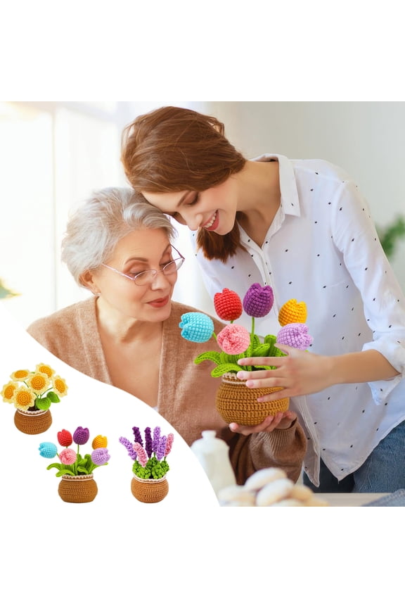 Knitting Kit Crochet Kit Hand Potted Unique Hand Crafted for Home and Office Desk Decor for Teachers Moms Friend for Keychain Making