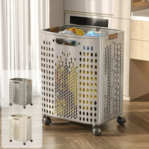 Msgweeeg Laundry Basket with Wheels Dirty Clothes Basket Foldable Laundry Baskets Multi Functional Portable Dirty Clothes Hamper With Wheels Organization Toy Storage Basket With Handle