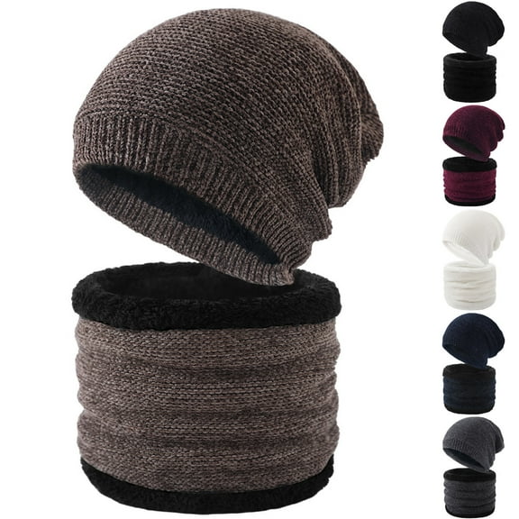 Msgweeeg Men Winter Hat Neck Warmer Men Winter Solid Color Scarf with Warmthand Plush Protection Thick Neck Gaiters for Snow Activitiesand Skiing