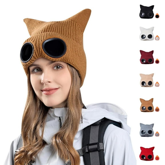 Msgweeeg Men Winter Hat Warm Hat Winter Windproof Glasses Hat Plus Velvet Warm Knitted Wool Hat Outdoor Ski Earmuffs Hooded Hat for Daily Commute