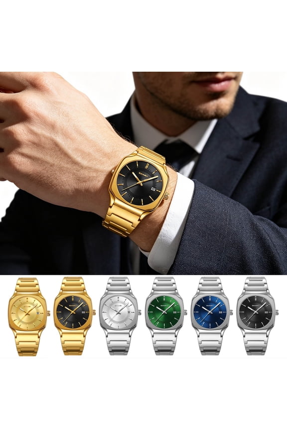 Men's Watch Gift for Men Men's Stainless Steel Quartz Watch Non-Automatic Business Dress Wristwatch Waterproof Luminous Watch with Date Calendar Casual Timekeeping
