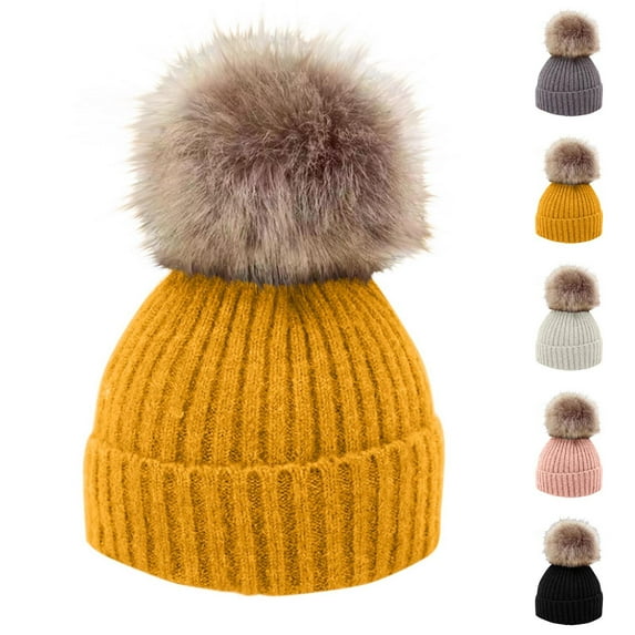 Msgweeeg Mens Winter Hat Warm Hat Women Birthday Gifts Winter Knitted Hat for Boysand Large Hairball Button Knitted Hat for Hiking
