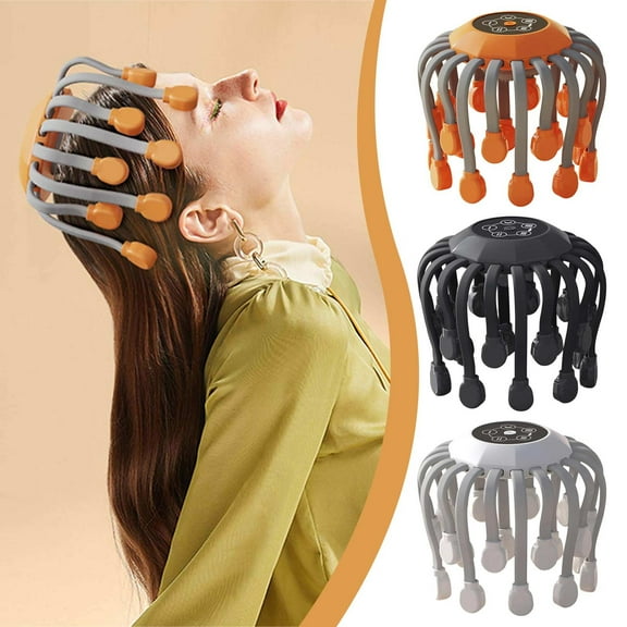 Msgweeeg Motorized Scalp Massager 20 Node Head Massager Adjustable Intensity 5 Modes Rechargeable Battery Operated Deep Relaxation Stress Relief Portable Handheld Head Massage for Home Use