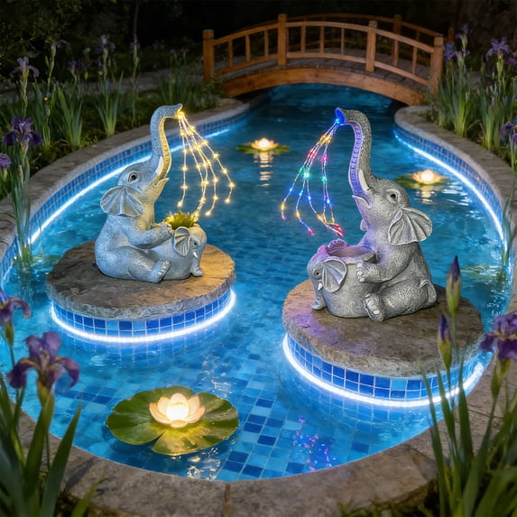 Msgweeeg Outdoor Solar Lights for Yard Outdoor Decor Outdoor Solar-Powered Resin Crafted Ornamental Elephants Animals Statue Garden Landscapes Light