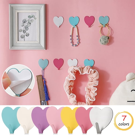 Msgweeeg Over the Door Hanger Over Door Organizer Female Heart Love Sticky Hook Stainless Steel Bead Heart-shaped Sticky Hook