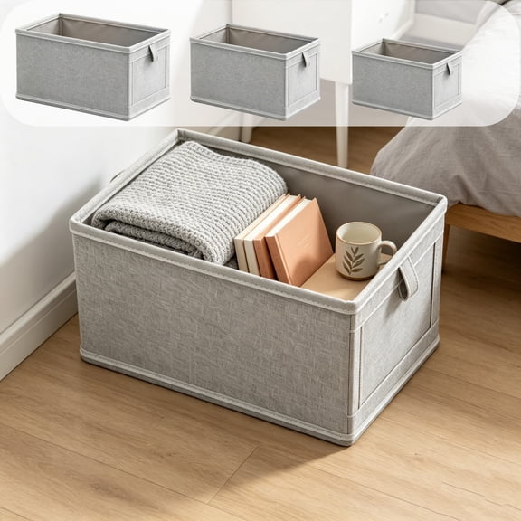 Msgweeeg Packing Bags Bedding Storage Linen Fabric Storage Basket with Side Pull Tab Foldable Frame Garment Bin for Bedroom Wardrobe Dresser Dorm Household Apparel Towel Small Accessory Organizer