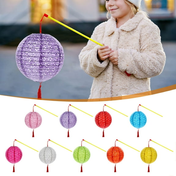 Msgweeeg Paper Lantern Paper Lanterns Chinese Paper Lanterns with LED Lights Hollow Out Hanging Asia Japanese Paper Lamps with Tassel and Walking Stick