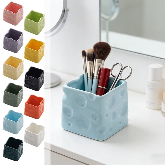 Msgweeeg Pen Holders Desk Pen Holders Ceramic Cheese Storage Jar High Appearance Desktop Organizer Pen Container and Cosmetic Storage Container