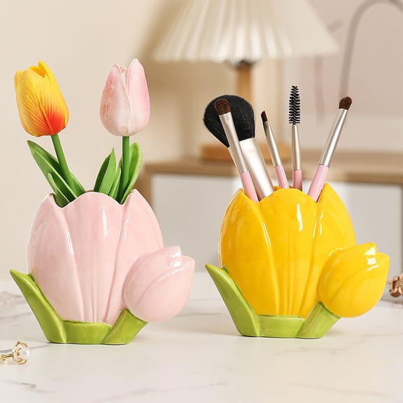 Msgweeeg Pen Holders Desk Pen Holders Pen Support Ceramic Desktop Decoration Office Desk Stationery Storage Makeup Pen Eyebrow Pencil Storage Jar