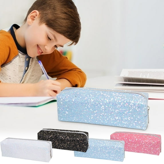 Msgweeeg Pencil Case Pen Sleeve Pencil Box Glitter Shiny Pencil Case Stationery Zipper Portable Pencil Case Stationery Storage Bag for Daily Study Work for Supplies and Classroom Organization