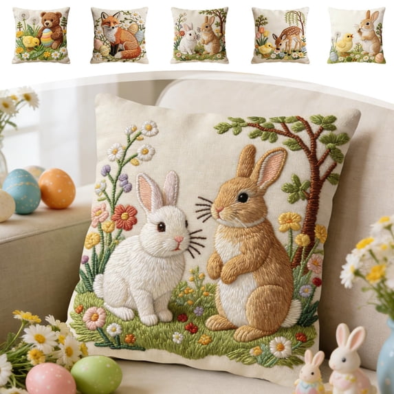 Msgweeeg Pillow Covers 18x18 Easter Mantel Decorations Short Lint Pillow Cover 18inch Cute Embroidery Decorative Throw Pillowcase for Sofa Bedroom Living Room Home Decoration Easter Good Things