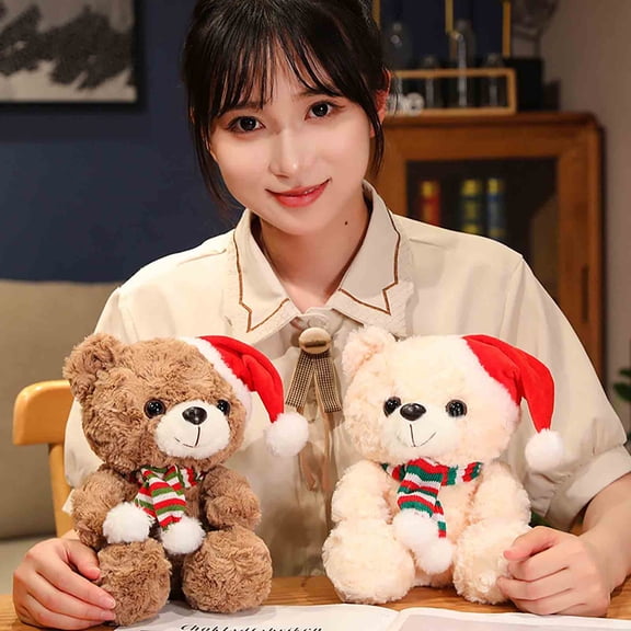 Msgweeeg Plush Plush Toys for Kids Cute Stuffed Animal Christmas ToyChristmas Bear 10 InchesChristmas Hat Soft Plushchildrens Christmas Gift