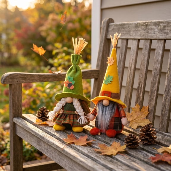 Msgweeeg Plush Toys Cute Stuffed Animal Gnome Decorations Maple Leaf Faceless Gnome Figurines Thanksgiving Desktop Decorations Suitable for Fall Parties and Home Decoration 2 Designs Available.