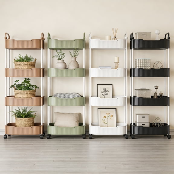 Msgweeeg Rolling Storage Cart Kitchen Storage Carts 4 Layer with Armrests Storage Rack Bathroom Toilet Toiletries Storage Carts Suitable for Kitchens Bathrooms and Living Rooms