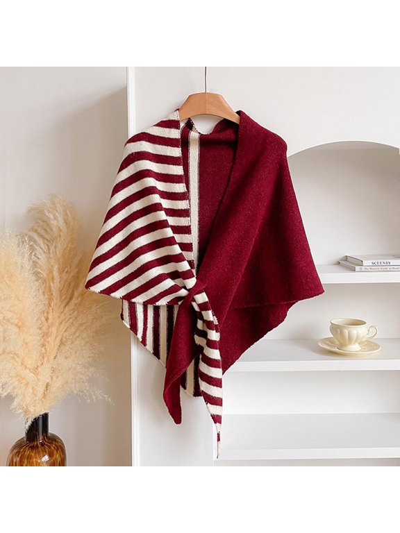 Shawl Wraps for Women Faux Mink Plaid Cape Shawl with Sleeves, Knitted Tassel Wrap for Fall Winter