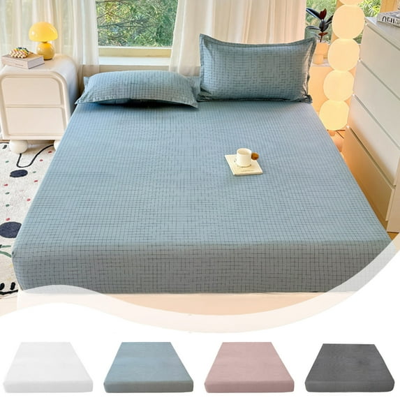 Msgweeeg Sheet Bed Sheets Crisp Comfortable Checkered Solid Color Ease Friendly Washable Sheets for Hotel