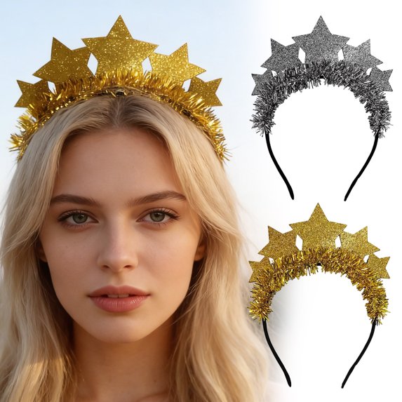 Msgweeeg Shiny Star Headband Ribbon Headwear Year Party Hair Accessory Women's Girl Cute Festive Bands for Celebrations Birthdays Holiday Creative Sparkly Costume Fashionable Look