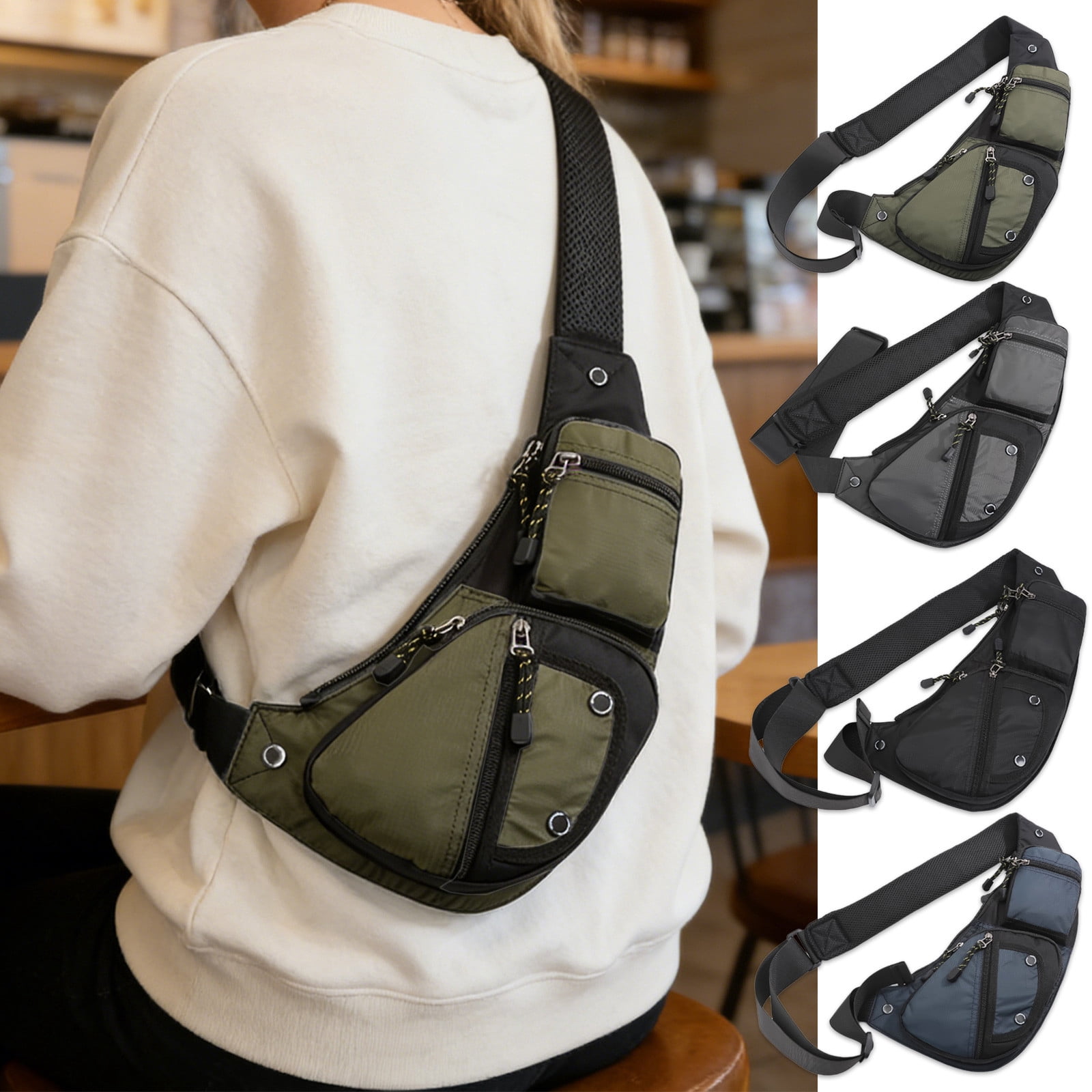 Msgweeeg Shoulder Bag Leather Chest Bag for Men Women Waterproof Crossbody Sling Bag Antis-Theft Fashion Shoulder Bag with Adjustable Strap for Travel Commuting Sports Street Style