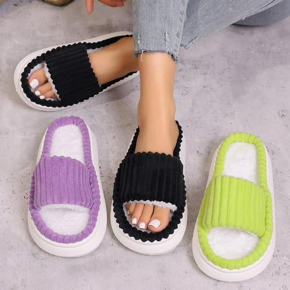 Msgweeeg Slippers for Women Women's Slippers Women's Fashion Casual Home Indoor and Outdoor Solid Color Slippers Plus Velvet Warm One-Foot Open Toe Slippers