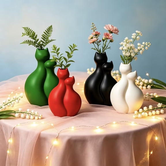 Msgweeeg Small Flower Vase Tall Vase Two Cats Hugging A Vase Elegant and Concise Living Room TV Cabinet Ornament Personalized Home Decor