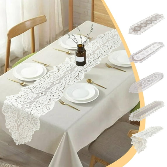 Msgweeeg Small Table Runner Christmas Table Runner White Hollow Lace Table Flag Beautiful Flower Tablecloth Table Flag Home Dining Table Decoration 13.78x45.28 Inches