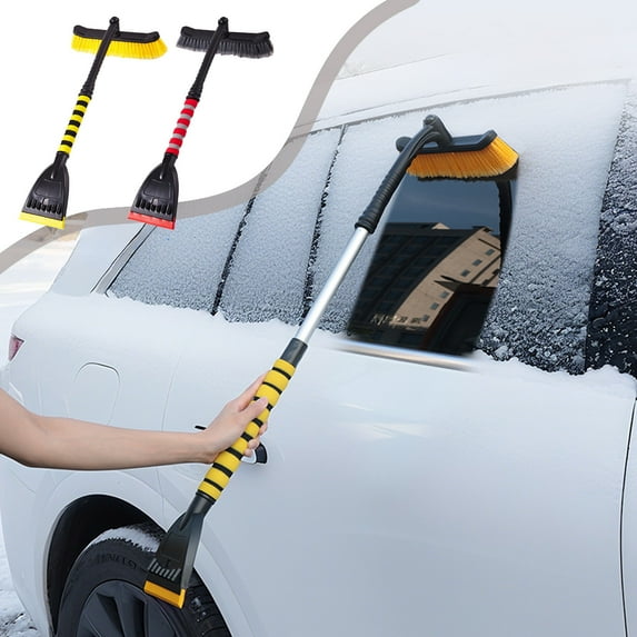 Msgweeeg Snow Shovel for Driveway Snow Plow Winter-proof Snow Removal Tool - Detachable Car-mounted Ice and Snow Shovel Brush with Cowhide Scraper