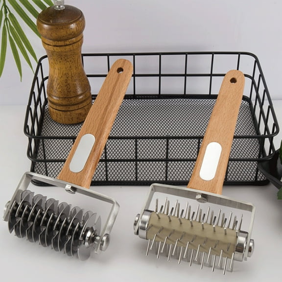 Msgweeeg Spatulas Spatulas for Kitchen Use Stainless Steel Pizza Tools Raised Wood Rolling Pin Kitchen Household Bread Pizza Rolling Pin Perforator Mesh Pulling Knife