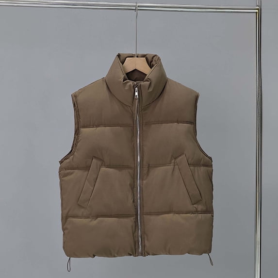 Msgweeeg Spring Jackets for Women Sleeveless Puffer Vest Stand Collar Zip Up Pockets Solid Color Tops Winter Warm Outerwear Fall Fashion Women M-2XL