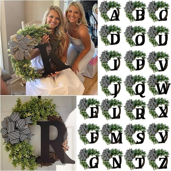 Msgweeeg Front Door Wreath Spring 26 Letters Decorative Wreath Door Hanging Home Decor Letters with Bow Knot Pendant Rattan Ring Wall Decoration Window Decoration Pendant