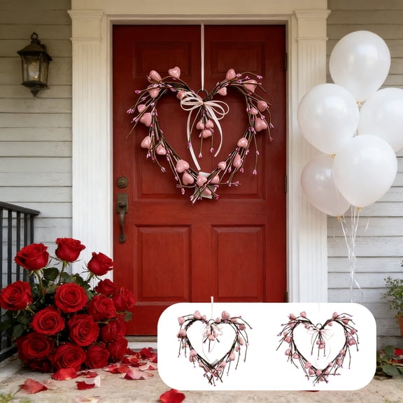 Msgweeeg Spring Wreaths for Front Door Outside Valentine's Day Decor Valentines Day Pinky Heart Shaped Wreath Door Wall Hanging Decoration Romantic Home Decor for Front Door Window Party Garland