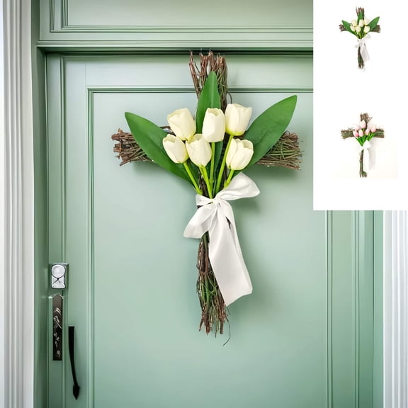 Msgweeeg Spring Wreaths for Front Door Wreath Easter Decorations for Home Easter Wreath Artificial Tulips Wreath Door Hanging Decor Spring/Summer Arrivals