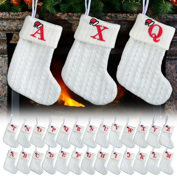 Msgweeeg Stocking Christmas Vintage Christmas Tree Ornaments Christmas Decorations Children's Knitted White Embroidered Letter Christmas Socks Christmas Day Decoration