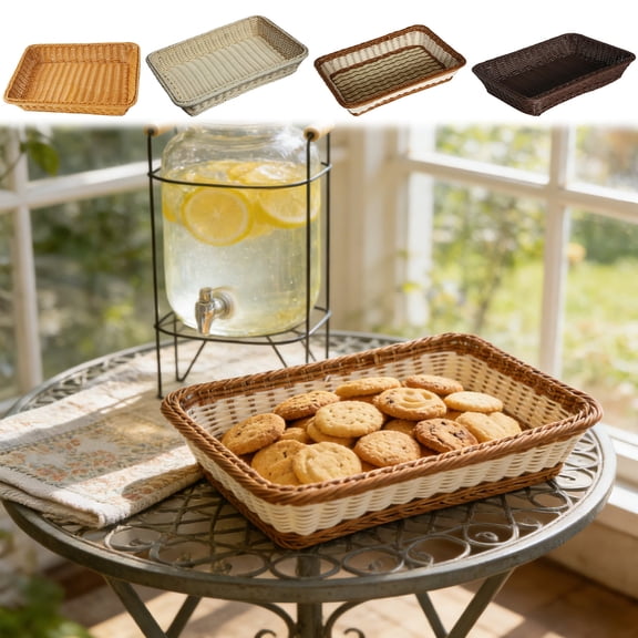 Msgweeeg Storage Basket Storage Baskets for Shelves Basket Organizer Imitation Rattan Woven Storage Tray Rectangular Wicker Basket for Kitchen Countertop Bathroom Organizer Random Color