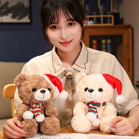 Msgweeeg Stuffed Animals Cute Plush Plushies for Boys Christmas ToyChristmas Bear 10 InchesChristmas Hat Soft Plushchildrens Christmas Gift