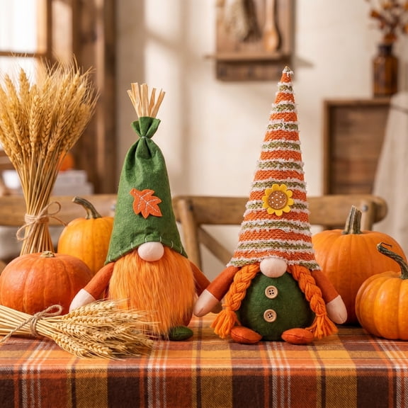 Msgweeeg Stuffies Cute Plushies Gnome Decorations Maple Leaf Faceless Gnome Figurines Thanksgiving Desktop Decorations Suitable for Fall Parties and Home Decoration 2 Designs Available.