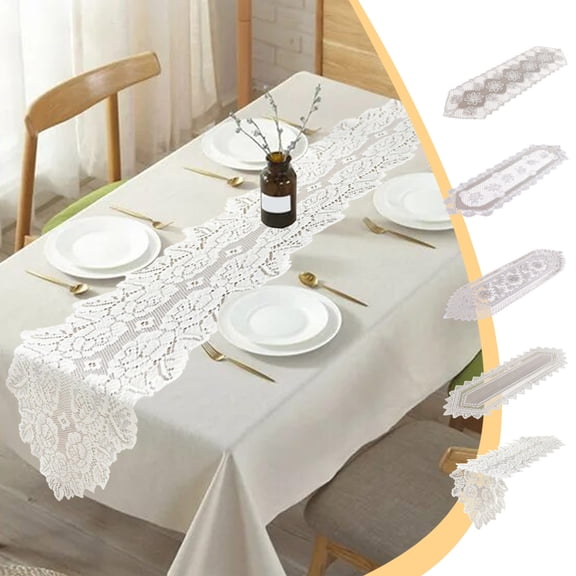 Msgweeeg Dining Table Runner Table Runner White Hollow Lace Table Flag Beautiful Flower Tablecloth Table Flag Home Dining Table Decoration 13.78x45.28 Inches for Easy Cleaning