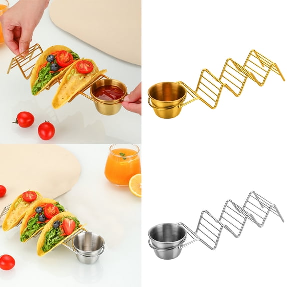 Msgweeeg Taco Holder Stainless Steel Taco Stand Individual Serving Rack with Sauce Cup Holder Single Taco Shell Organizer Tortilla Display Stand for Presentation Dinner Party