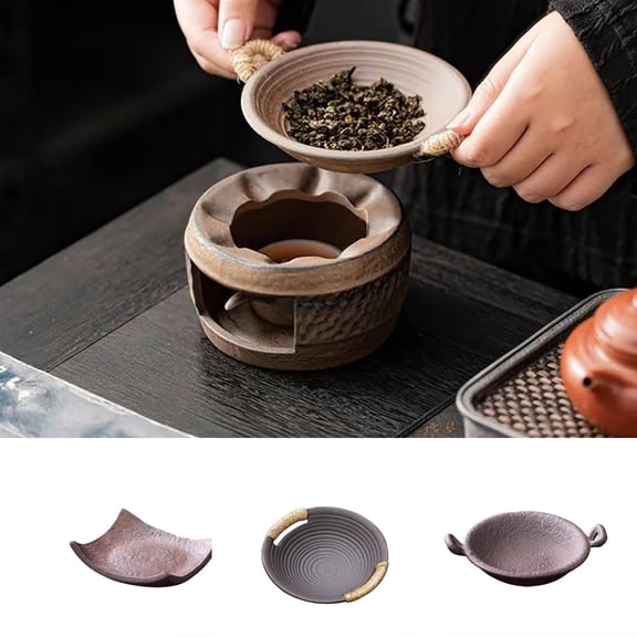 Msgweeeg Tea Pot for Stove Teapot for Stovetop Tea Roasting Stove Set Candle Heating Tea Warmer Tea Ceremony Accessories Tea Aroma Enhancer Tea Roasting Set Tea Tiles Tea Warmer
