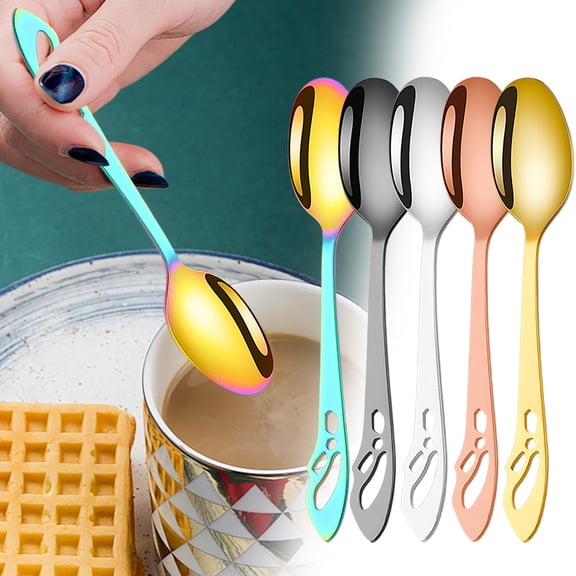 Msgweeeg Teaspoons Stainless Steel Hollow Dessert Spoon Elegant Cutlery Decorative Pattern Coffee Tea Utensil Kitchen Flatware Silver Serving Tableware Dining Small Ice Cream Stirring