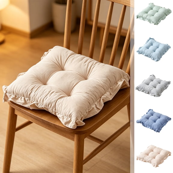 Msgweeeg Thick Seat Cushion Desk Seat Cushion Ruffled Border Tufted Chair Cushion Soft Thick Cozy Seat Pad Non Slide Decorative Chair Pad for Dining Chair Kitchen Bedroom Home Indoor Decoration