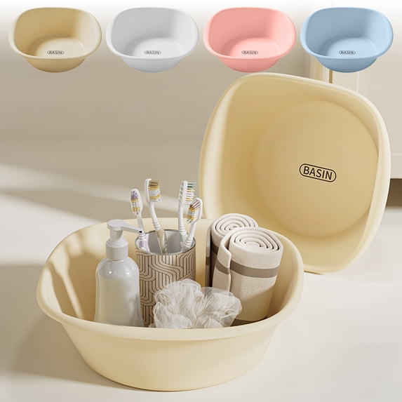 Msgweeeg Thickened Washbasin Square Household Basin Large Size Laundry Feet Washing Vegetable Plastic Dormitory Student Basin Multipurpose Durable Container for Home Cleaning