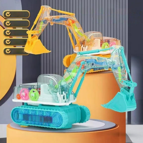 Msgweeeg Toy Cars Toys for 10 Year Old Boys Gifts for 6 Year Old Boys Children's Transparent Gear Mining Toy Car Music Lighting Engineering Vehicle Simulation Model Gift for 4 Year Old Girl