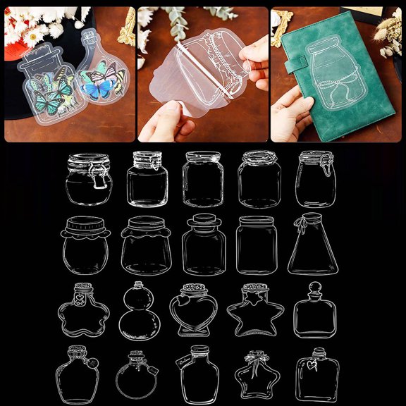 Msgweeeg Transparent Bottle Sticker Pack Dried Flower Hand Account Stickers Bookmark Glass Bottle Decoration Scrapbooking DIY Journaling Decorative Stationery Supplies
