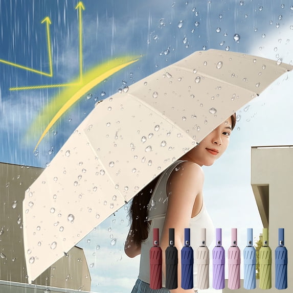 Msgweeeg Travel Umbrella Windproof Umbrella Fully Automatic Rotatable Umbrella Foldable Glue Sunscreen Umbrella Automatic Opening and Closing Protection and Sun Protection